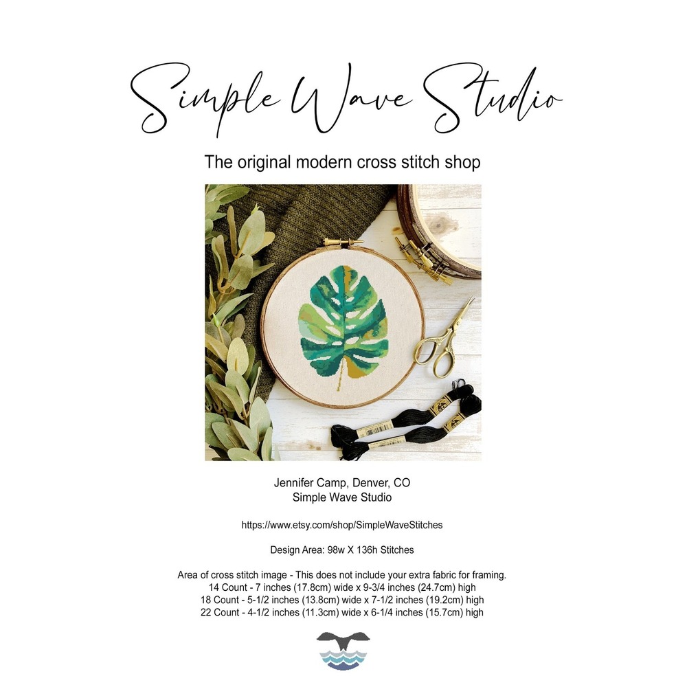 Monstera Leaf Plant Counted Cross Stitch Pattern Chart